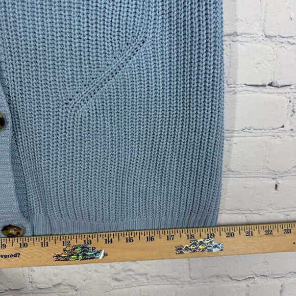 Chunky Cable Knit Sweater Knit Women Large Blue Button Up Preppy Academia - Picture 8 of 8